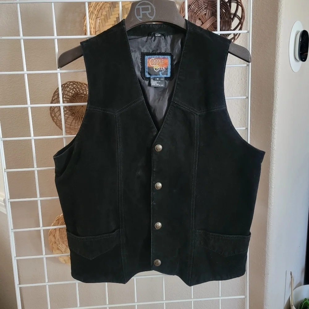 Cripple Creek Black Suede Leather Vest Sz M - Picture 1 of 7